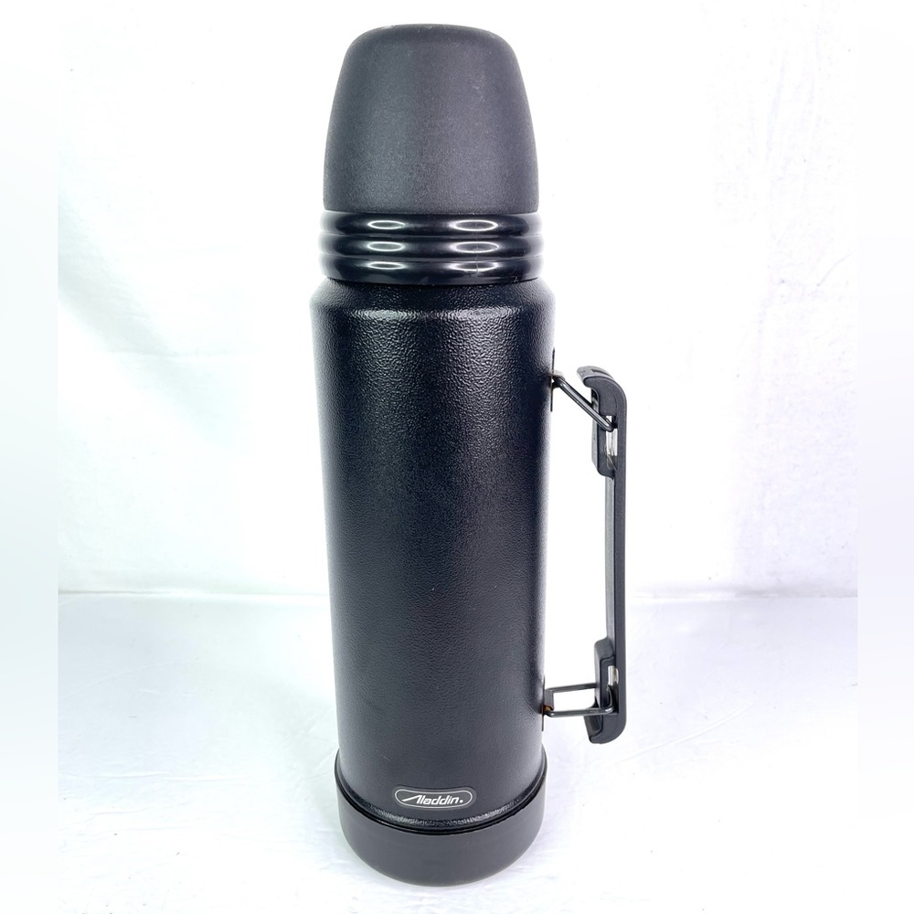 Black 1 Quart Aladdin Stanley Vacuum Thermos Bottle W/ Handle & Cup